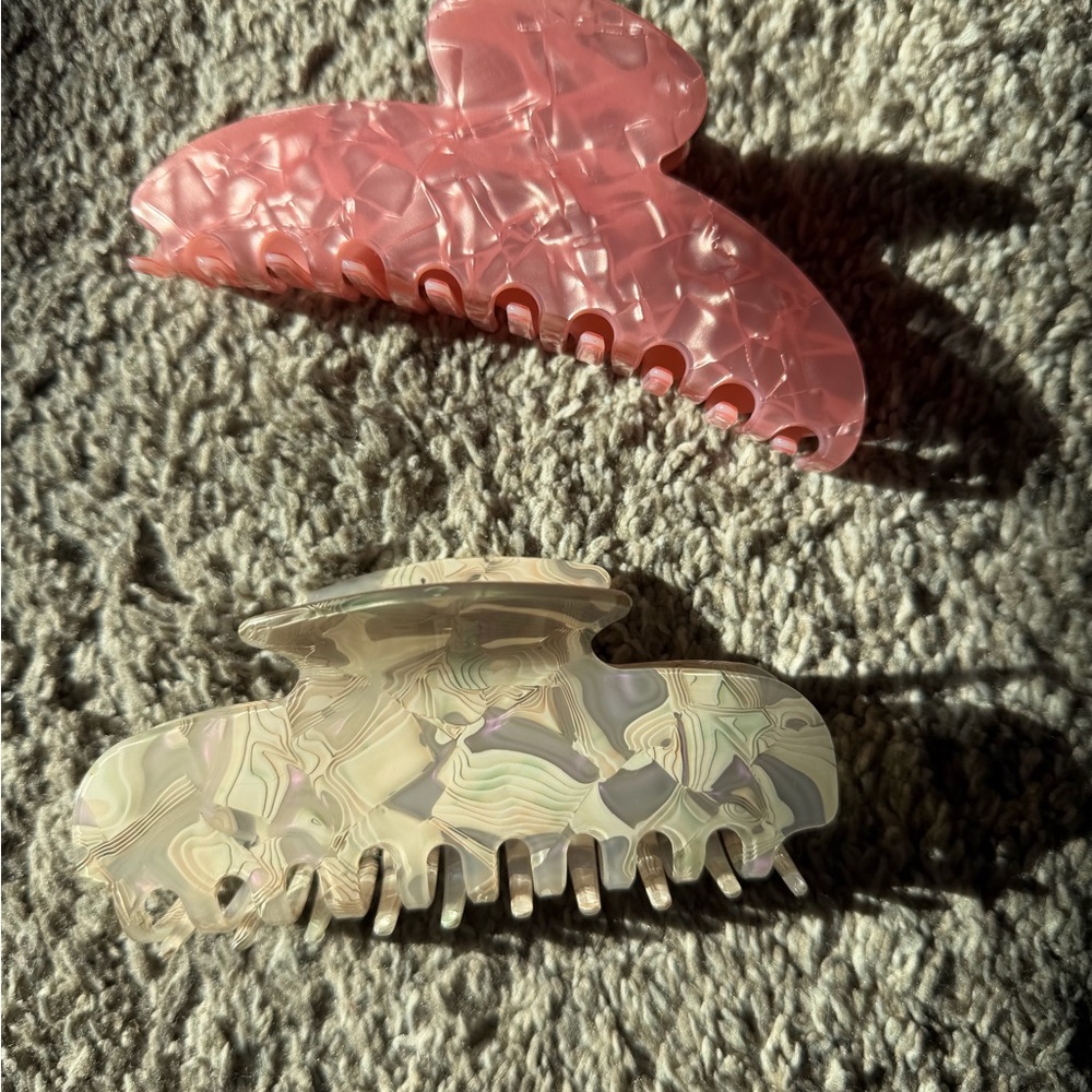 Pink and Cream Hair Claw Clips